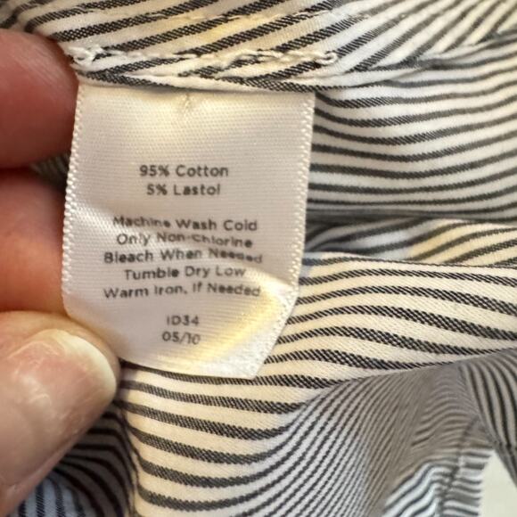 Talbots Grey Pinstripe Ruffle Front Button-Up Blouse - Size 8 - Picture 4 of 9